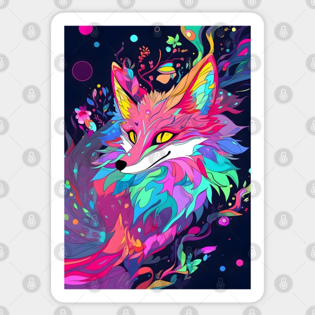 Magic Fox in Rainbow Magical Forest Sticker by Ai Wanderer